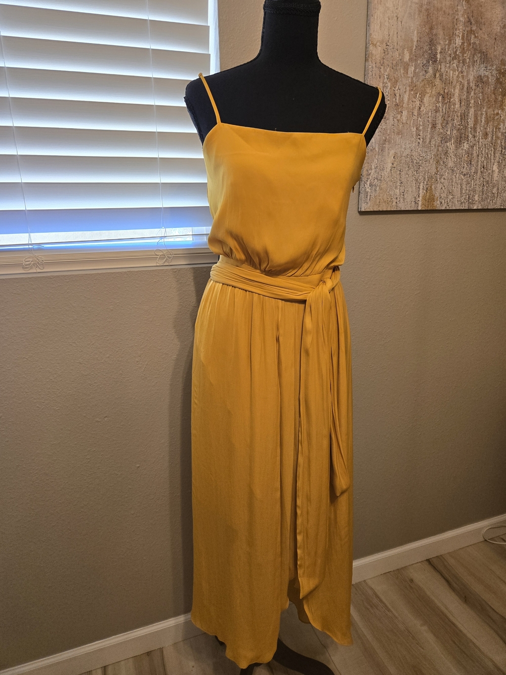 Modern Citizen Mustard Yellow High-Low Slip Dress with Waist Sash
